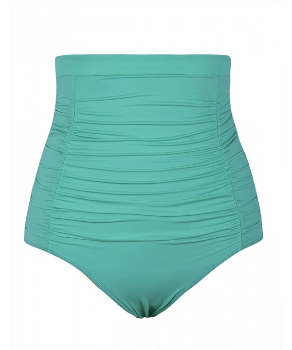 Women's Vintage High Waisted Bikini Bottom Shirred Tankini Briefs - Lake Green1 - C418GG2WCH4 $10.17-Bottoms