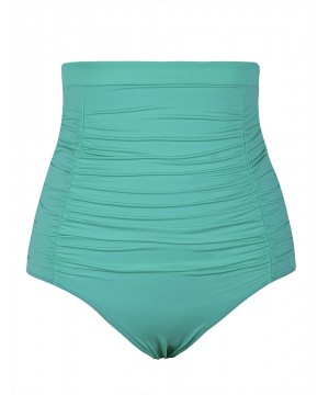 Women's Vintage High Waisted Bikini Bottom Shirred Tankini Briefs - Lake Green1 - C418GG2WCH4 $10.17-Bottoms