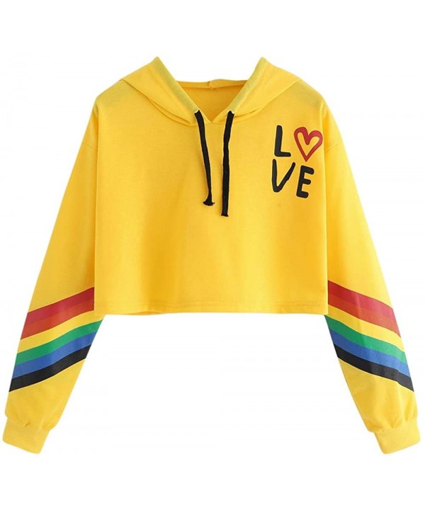 Teen Girls Rainbow Sweatshirt Womens Crop Tops Patchwork Long Sleeve Stripe Pullover Hoodies - A_yellow - C518KZNH8RX $13.36-...