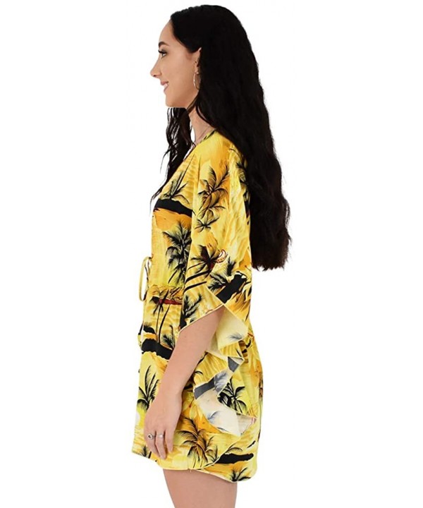 Ladies Short Kaftan Hawaiian Sunset Print Floral Beach Cover Up - Yellow - C118AQNC89L $28.49-Cover-Ups