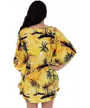 Ladies Short Kaftan Hawaiian Sunset Print Floral Beach Cover Up - Yellow - C118AQNC89L $28.49-Cover-Ups