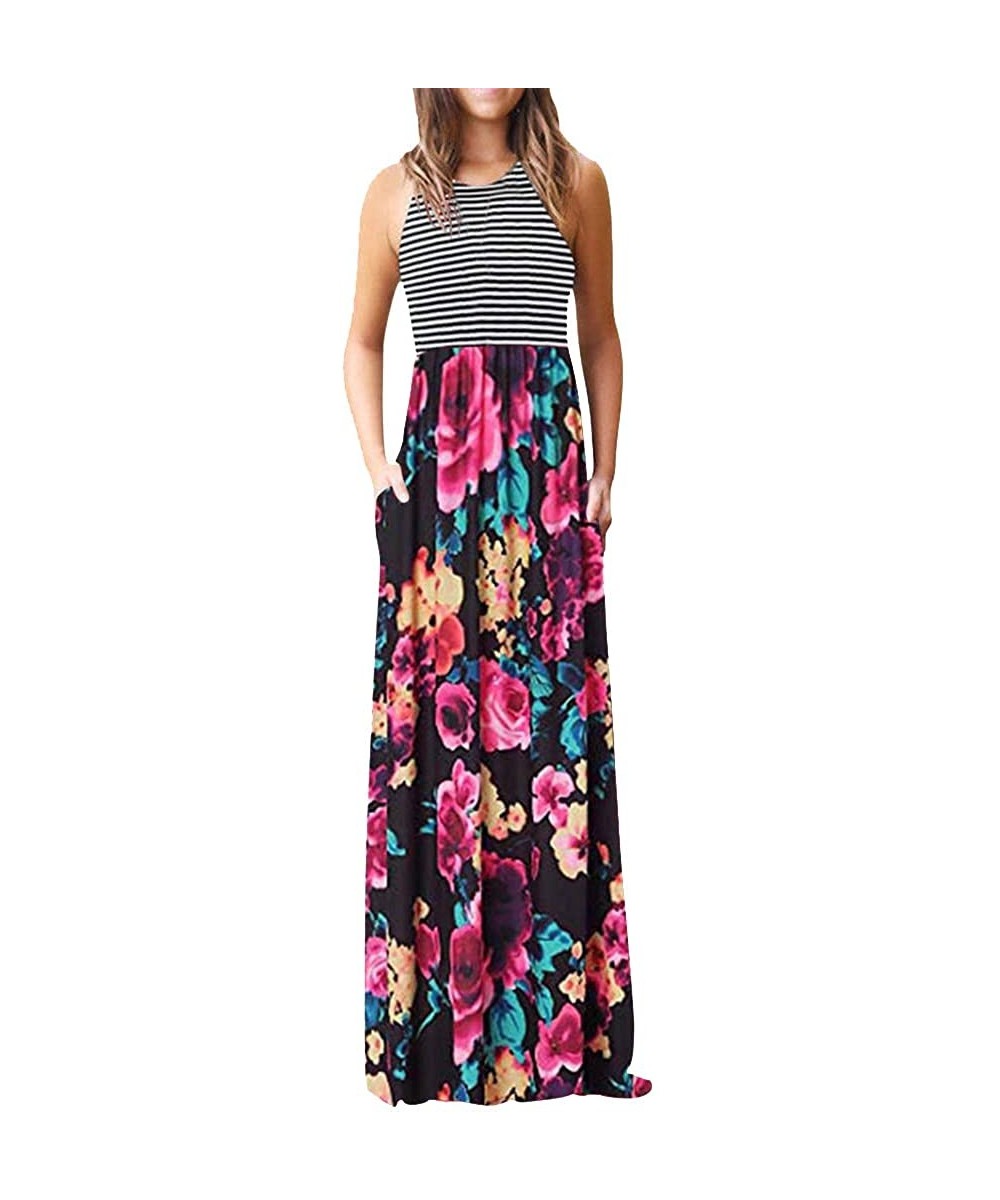 Womens Contrast Maxi Dress Tank Top Print Maxi Dress - Hot Pink - CH18R56M9OL $12.99-Cover-Ups