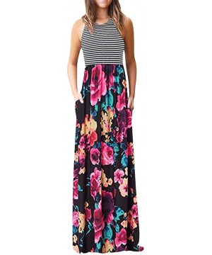 Womens Contrast Maxi Dress Tank Top Print Maxi Dress - Hot Pink - CH18R56M9OL $12.99-Cover-Ups