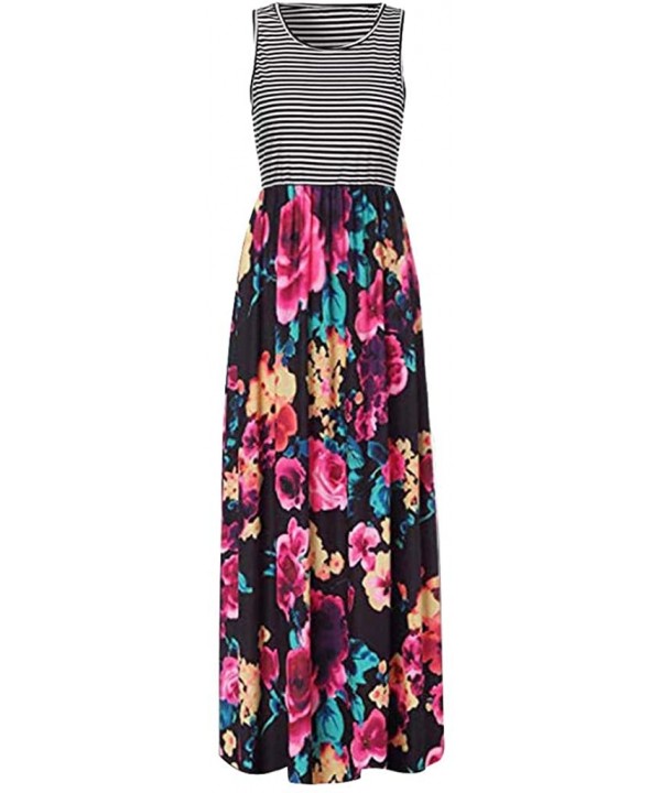 Womens Contrast Maxi Dress Tank Top Print Maxi Dress - Hot Pink - CH18R56M9OL $12.99-Cover-Ups