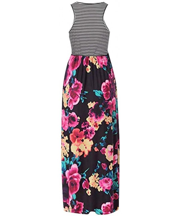 Womens Contrast Maxi Dress Tank Top Print Maxi Dress - Hot Pink - CH18R56M9OL $12.99-Cover-Ups