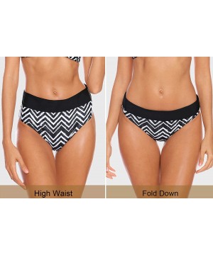 Womens High Waist Bikini Swimsuit Triangle Two Piece Padded Bathing Suit - Black/Wave Printed - CE194IU9COA $24.24-Sets