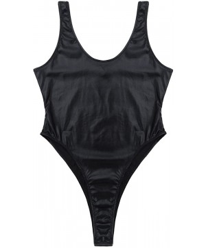 Women's Shiny Metallic Sleeveless Swimsuits High Cut Stretchy Bodysuit Bathing Suits - Black - C418SARMU4E $13.28-Racing