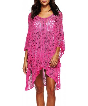 Women's Plus Size V-Neck Crochet Knitted Loose Tunic Swimsuit Cover Ups Swimwear Beach Dress - Fuchsia - C318Q5790W2 $22.24-C...