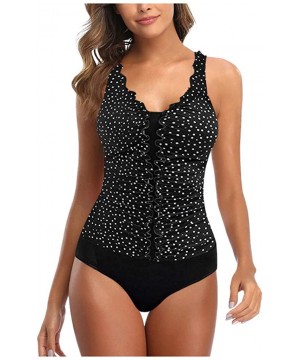 2020 HOT Women Plus Size Dot Print Tankini One Piece Swimjupmsuit Swimsuit Beachwear Padded Swimwear - Black - C2194W3G30N $8...