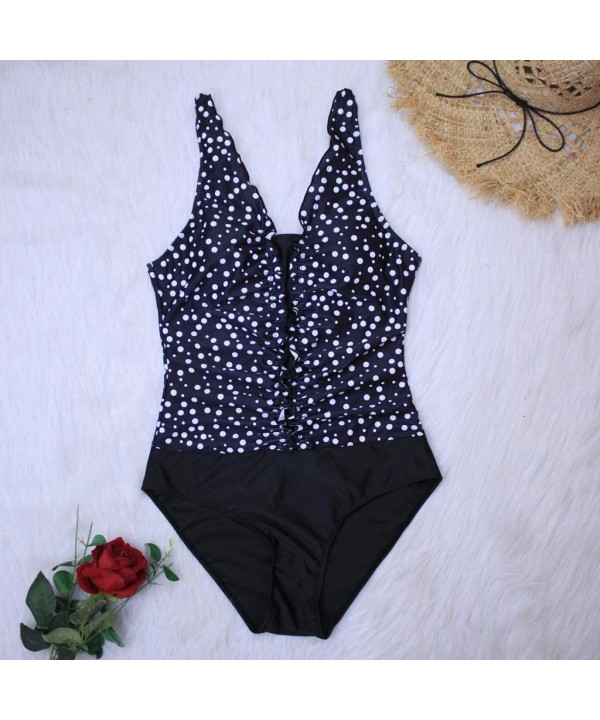 2020 HOT Women Plus Size Dot Print Tankini One Piece Swimjupmsuit Swimsuit Beachwear Padded Swimwear - Black - C2194W3G30N $8...