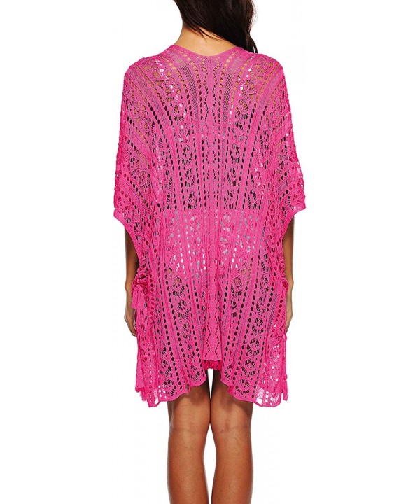 Women's Plus Size V-Neck Crochet Knitted Loose Tunic Swimsuit Cover Ups Swimwear Beach Dress - Fuchsia - C318Q5790W2 $22.24-C...