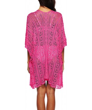 Women's Plus Size V-Neck Crochet Knitted Loose Tunic Swimsuit Cover Ups Swimwear Beach Dress - Fuchsia - C318Q5790W2 $22.24-C...