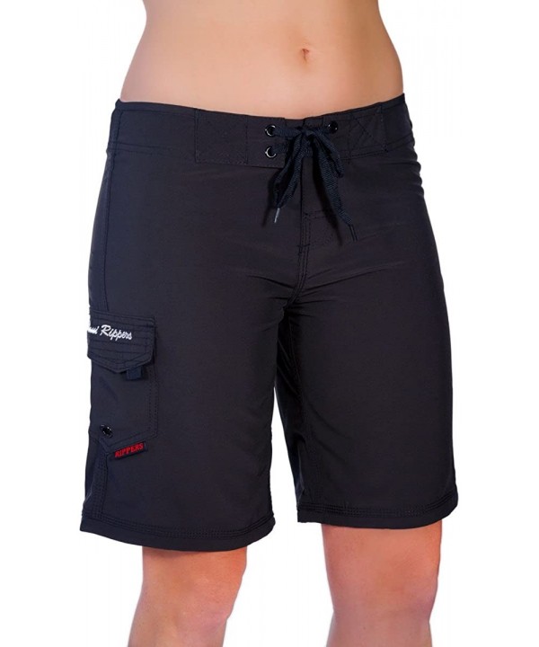 Women's 4-Way Stretch 9" Swim Shorts Boardshorts - Black - C1126HCSGVV $29.32-Board Shorts