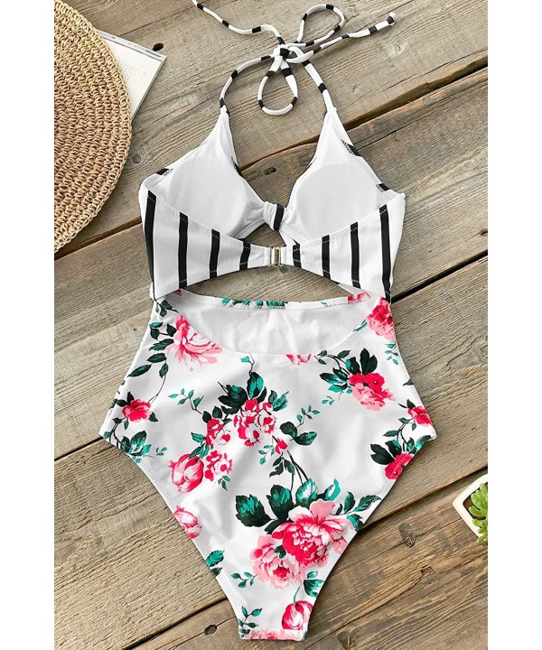 Women's Sweet Honey Bowknot One-Piece Swimsuit Beach Swimwear - Floral Print - CC18M74MMNL $30.35-One-Pieces