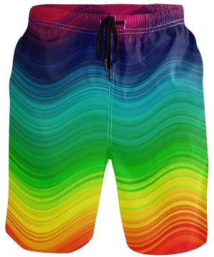 Men's Quick Dry Swim Trunks with Pockets Beach Board Shorts Bathing Suits - Rainbow With Curved Circles - C9195W3WQX8 $30.76-...