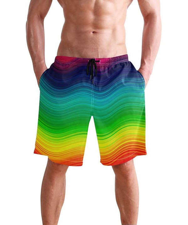 Men's Quick Dry Swim Trunks with Pockets Beach Board Shorts Bathing Suits - Rainbow With Curved Circles - C9195W3WQX8 $30.76-...