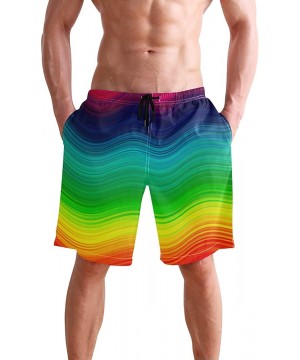 Men's Quick Dry Swim Trunks with Pockets Beach Board Shorts Bathing Suits - Rainbow With Curved Circles - C9195W3WQX8 $30.76-...