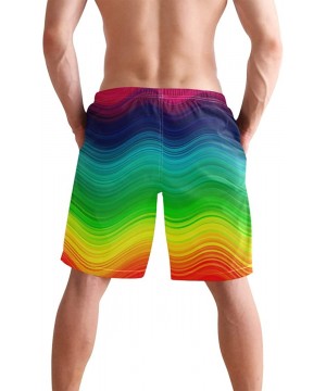 Men's Quick Dry Swim Trunks with Pockets Beach Board Shorts Bathing Suits - Rainbow With Curved Circles - C9195W3WQX8 $30.76-...