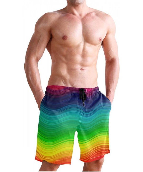 Men's Quick Dry Swim Trunks with Pockets Beach Board Shorts Bathing Suits - Rainbow With Curved Circles - C9195W3WQX8 $30.76-...