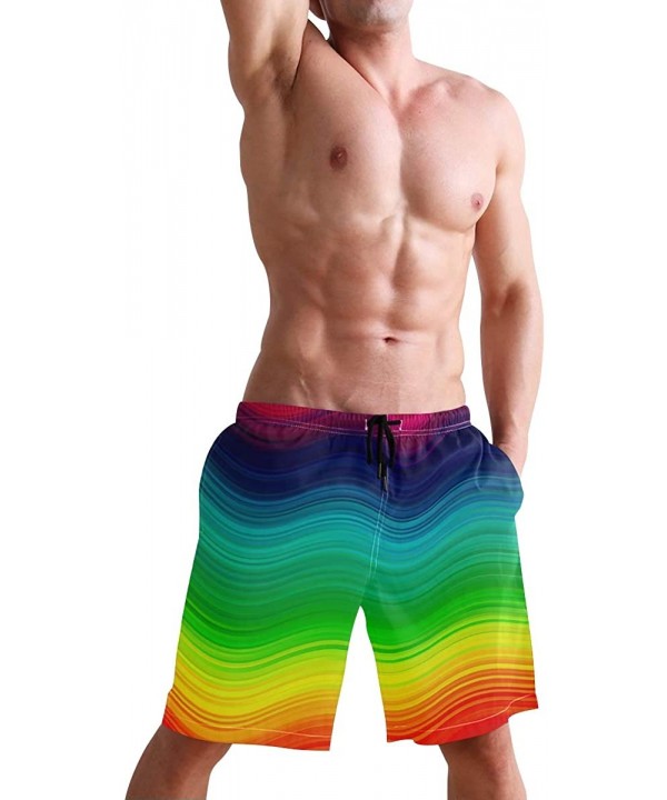 Men's Quick Dry Swim Trunks with Pockets Beach Board Shorts Bathing Suits - Rainbow With Curved Circles - C9195W3WQX8 $30.76-...