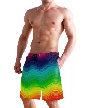 Men's Quick Dry Swim Trunks with Pockets Beach Board Shorts Bathing Suits - Rainbow With Curved Circles - C9195W3WQX8 $30.76-...