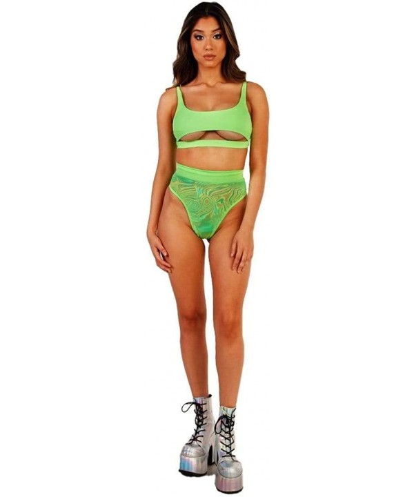 Women's Festival Rave Thong Booty Shorts - Mesh High Waisted - Neon Green - C4192TDQD2N $24.50-Tankinis