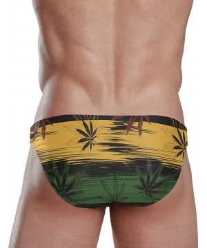 Men Swimwear Swim Bikini Briefs Sugar Skull Flowers Swimsuits Board Surf Shorts Trunks - Colors Marijuana on Rastafarian Back...