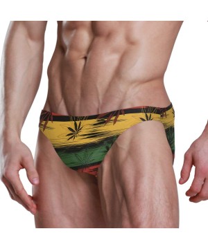 Men Swimwear Swim Bikini Briefs Sugar Skull Flowers Swimsuits Board Surf Shorts Trunks - Colors Marijuana on Rastafarian Back...