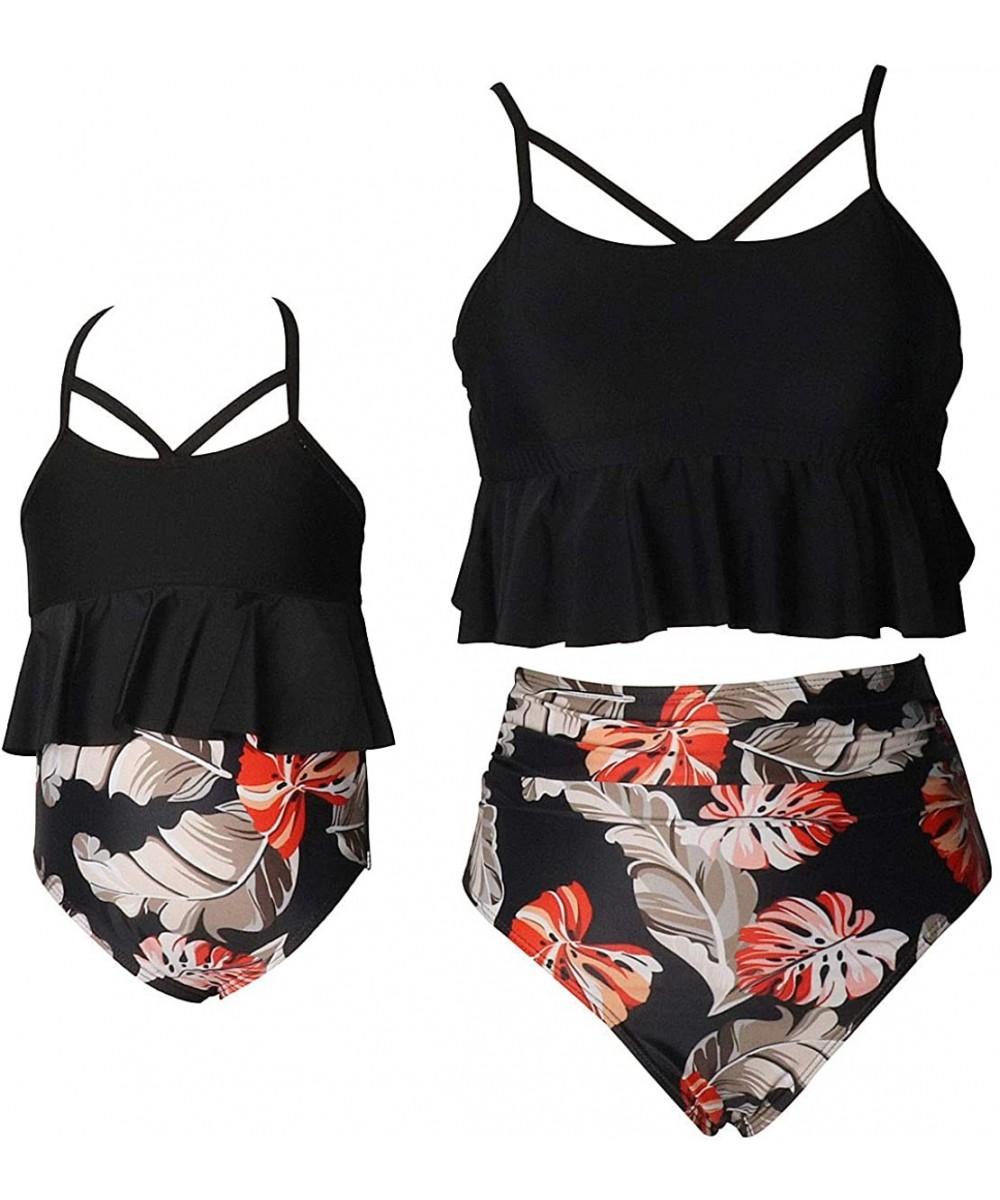 Women's Swimsuit Family Matching Mom Girls Bathing Suit Mommy and Me Swimwear Bikini Set - Black - CN193RALEK3 $14.00-Sets