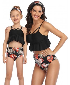 Women's Swimsuit Family Matching Mom Girls Bathing Suit Mommy and Me Swimwear Bikini Set - Black - CN193RALEK3 $14.00-Sets