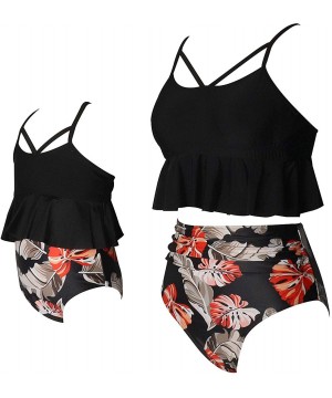 Women's Swimsuit Family Matching Mom Girls Bathing Suit Mommy and Me Swimwear Bikini Set - Black - CN193RALEK3 $14.00-Sets