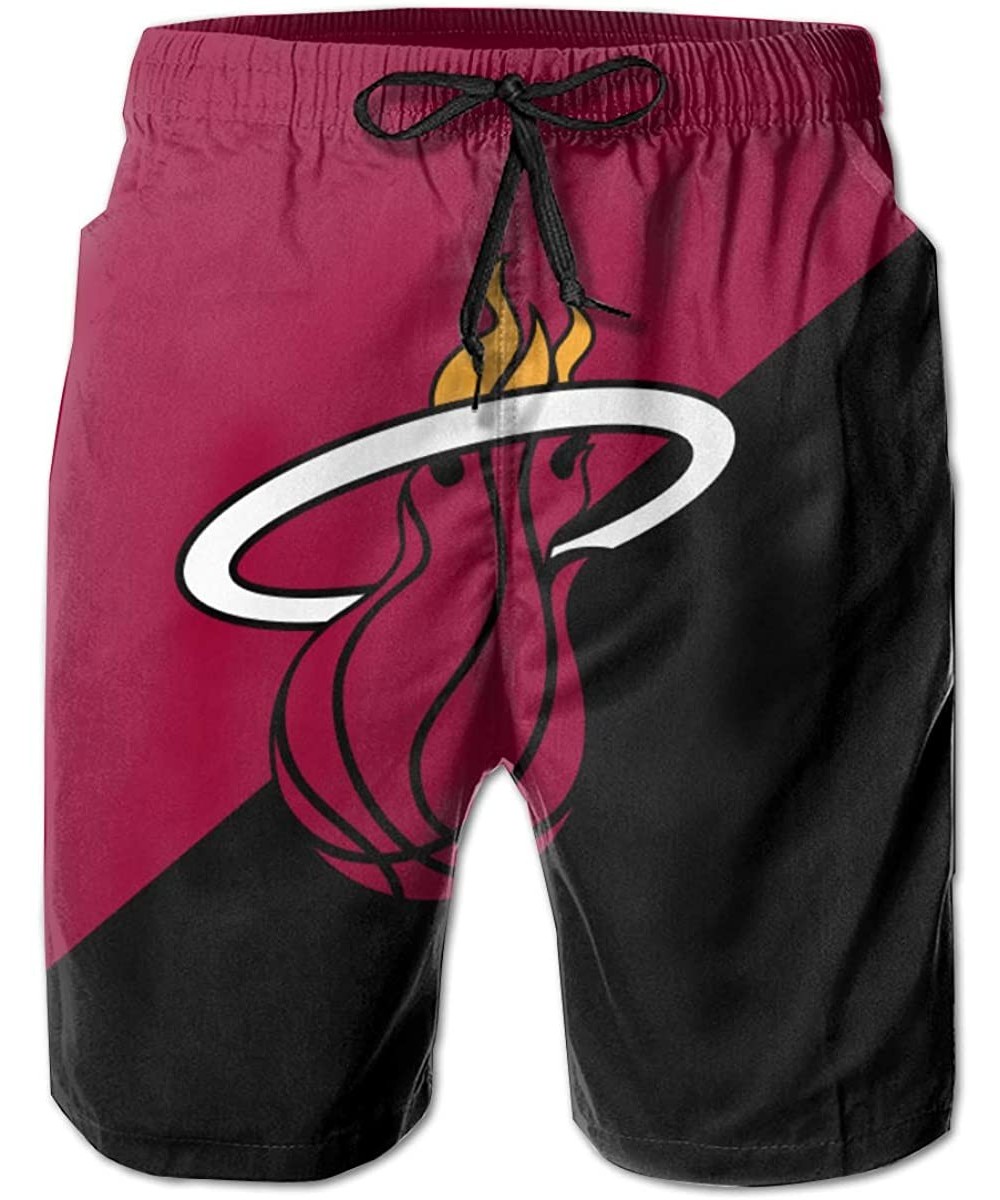 Mens Basketball Team Summer Beach Shorts Casual Drawstring Shorts with Elastic Waist and Pockets - Miami Heat - CY19C4IT3DQ $...