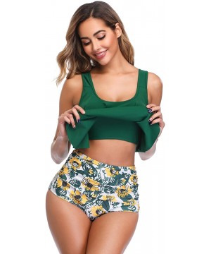 Swimsuit for Women Two Piece Bathing Suit Top Ruffled Racerback High Waisted Tankini - Green - CL18RZGL2YM $26.73-Sets