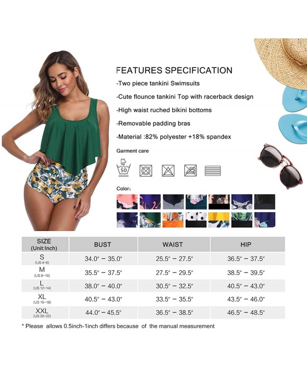 Swimsuit for Women Two Piece Bathing Suit Top Ruffled Racerback High Waisted Tankini - Green - CL18RZGL2YM $26.73-Sets