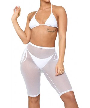 Women's See Through Sheer Mesh High Waist Wide Leg Palazzo Pants Swimsuit Bikini Bottom Cover up - White Shorts - CC18RWQGXE2...