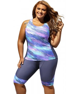 Womens Plus Size Swimwear Fuzzy Stripes Strappy Back Tankini Top No Bottom - Ceshi-long - CI18RT3D38G $26.46-Bottoms