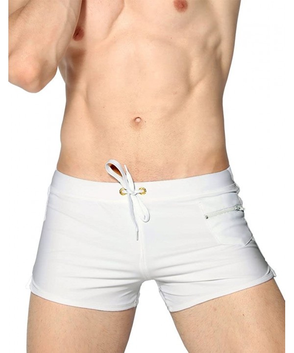 Mens Swim Trunks with Zipper Pocket - White1 - CQ1864558DQ $14.10-Trunks