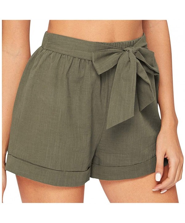 Bowknot Tie Paperbag Casual Wide Shorts for Women - Army Green - CG199NCD4UM $10.47-Bottoms