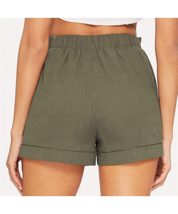 Bowknot Tie Paperbag Casual Wide Shorts for Women - Army Green - CG199NCD4UM $10.47-Bottoms