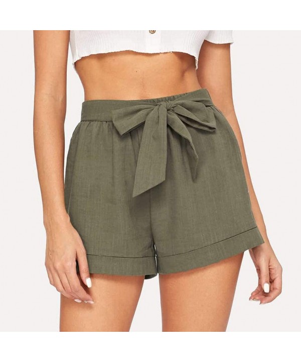 Bowknot Tie Paperbag Casual Wide Shorts for Women - Army Green - CG199NCD4UM $10.47-Bottoms