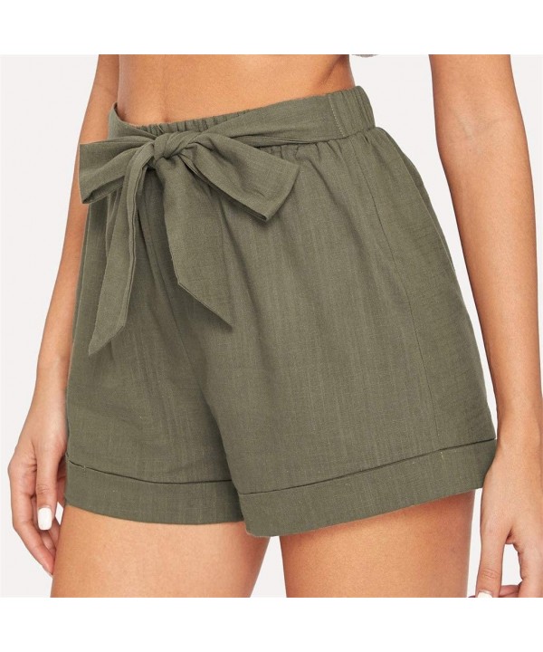 Bowknot Tie Paperbag Casual Wide Shorts for Women - Army Green - CG199NCD4UM $10.47-Bottoms