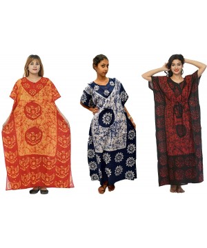 Cotton Caftan/Kaftan Combo 3 Women's Kaftan Bikini Cover UPS Beach Maxi Dress - Combo-90 - C618O2EXG3K $47.97-Cover-Ups