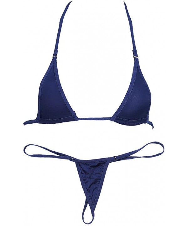 Women Micro G-String Bikini 2 Piece Sliding Top Thong Small Bra - Navy - C212NU7P2L0 $16.84-Sets