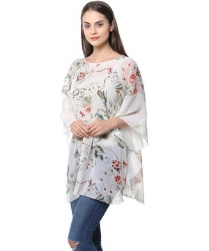 Women's Chiffon Blouse Top Floral Printed Batwing Sleeve Caftan Poncho Tunic Beach Coverup - 324 - C418ERS4326 $11.83-Cover-Ups