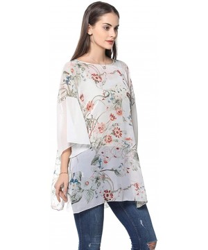 Women's Chiffon Blouse Top Floral Printed Batwing Sleeve Caftan Poncho Tunic Beach Coverup - 324 - C418ERS4326 $11.83-Cover-Ups