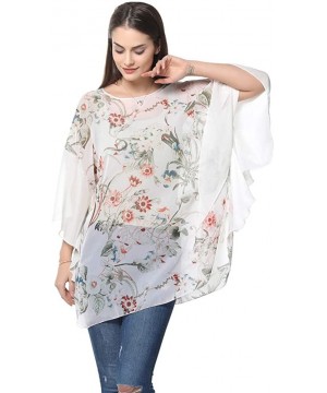 Women's Chiffon Blouse Top Floral Printed Batwing Sleeve Caftan Poncho Tunic Beach Coverup - 324 - C418ERS4326 $11.83-Cover-Ups