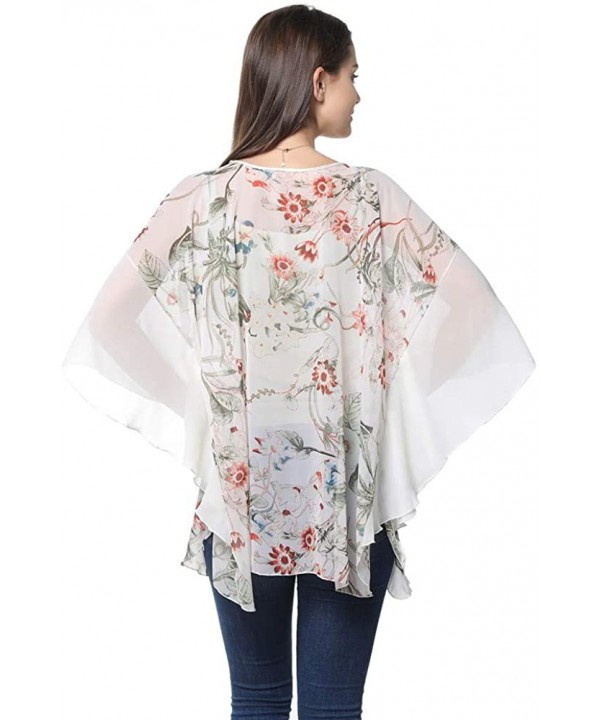 Women's Chiffon Blouse Top Floral Printed Batwing Sleeve Caftan Poncho Tunic Beach Coverup - 324 - C418ERS4326 $11.83-Cover-Ups