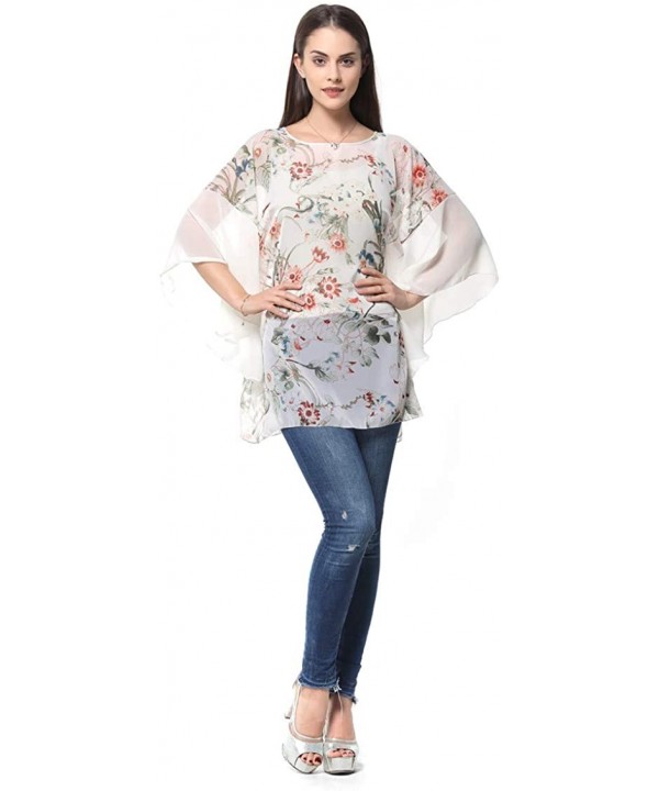 Women's Chiffon Blouse Top Floral Printed Batwing Sleeve Caftan Poncho Tunic Beach Coverup - 324 - C418ERS4326 $11.83-Cover-Ups