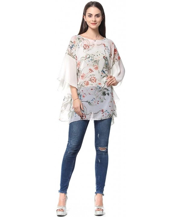 Women's Chiffon Blouse Top Floral Printed Batwing Sleeve Caftan Poncho Tunic Beach Coverup - 324 - C418ERS4326 $11.83-Cover-Ups