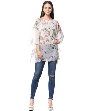 Women's Chiffon Blouse Top Floral Printed Batwing Sleeve Caftan Poncho Tunic Beach Coverup - 324 - C418ERS4326 $11.83-Cover-Ups